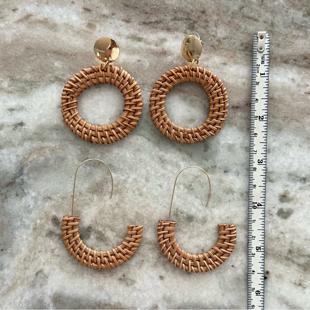 Set of 2 Rattan Woven Earrings - Spring / Summer / Beach / Vacation - Picture 4 of 7